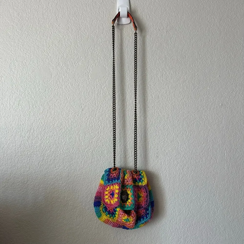 Kurt Geiger London Kensington Rainbow Mini Crochet Shoulder Bag Granny Square